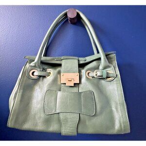 Alberta Di Canio Green Leather Handbag With Gold-Tone Hardware And Top Handles I
